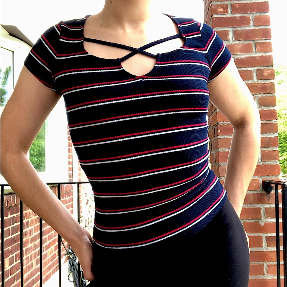 Crisscross Strapped Ribbed Tee